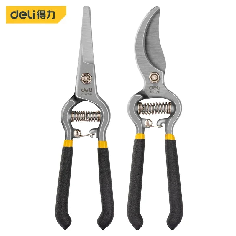 Deli 2 Pcs/set Garden Pruner Shears Bonsai Gardening Pruning Shears Curved and Straight Nose Scissors for The Garden Hand Tools