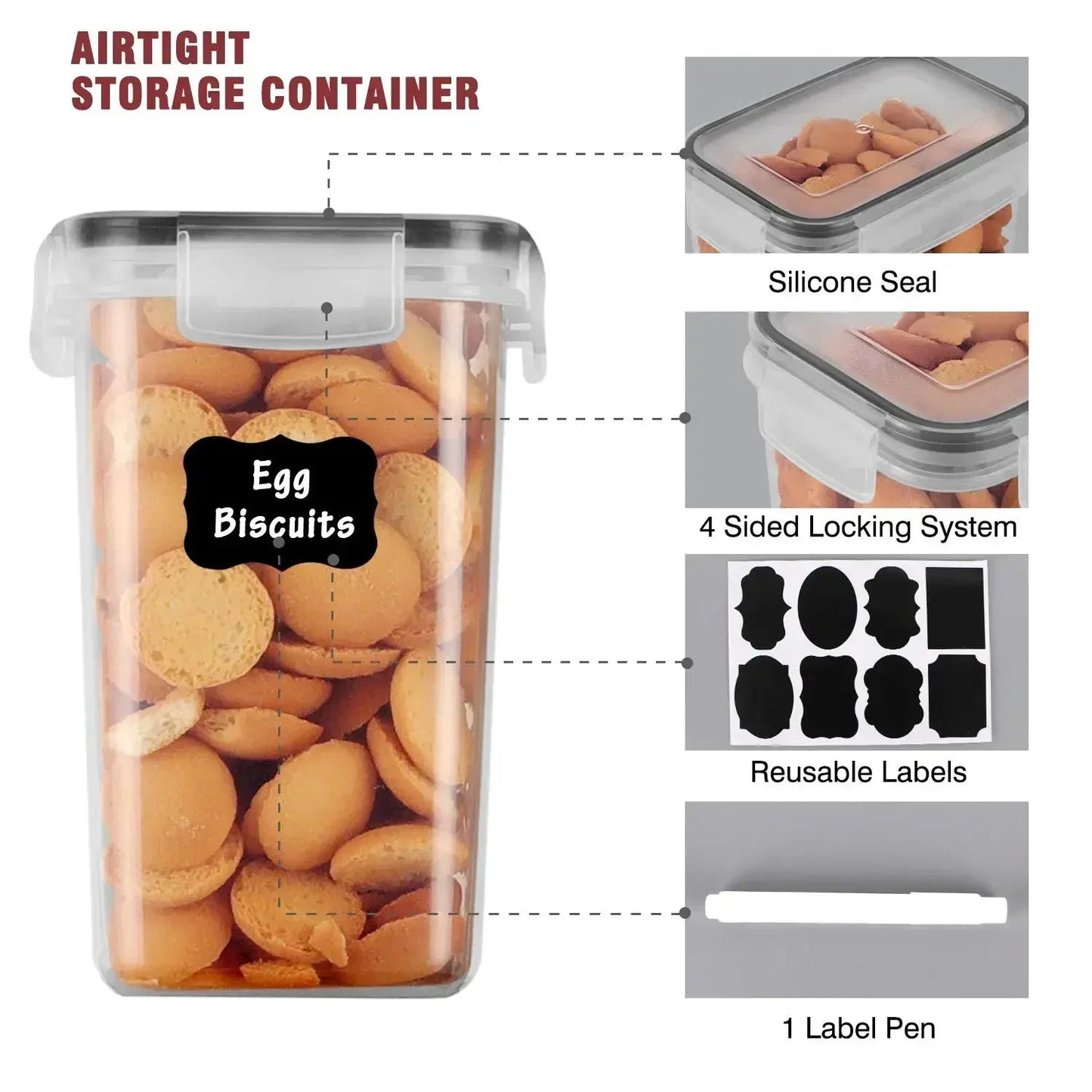 Airtight Food Storage Container Set - 5 Piece Kitchen Organizer - 4USelects