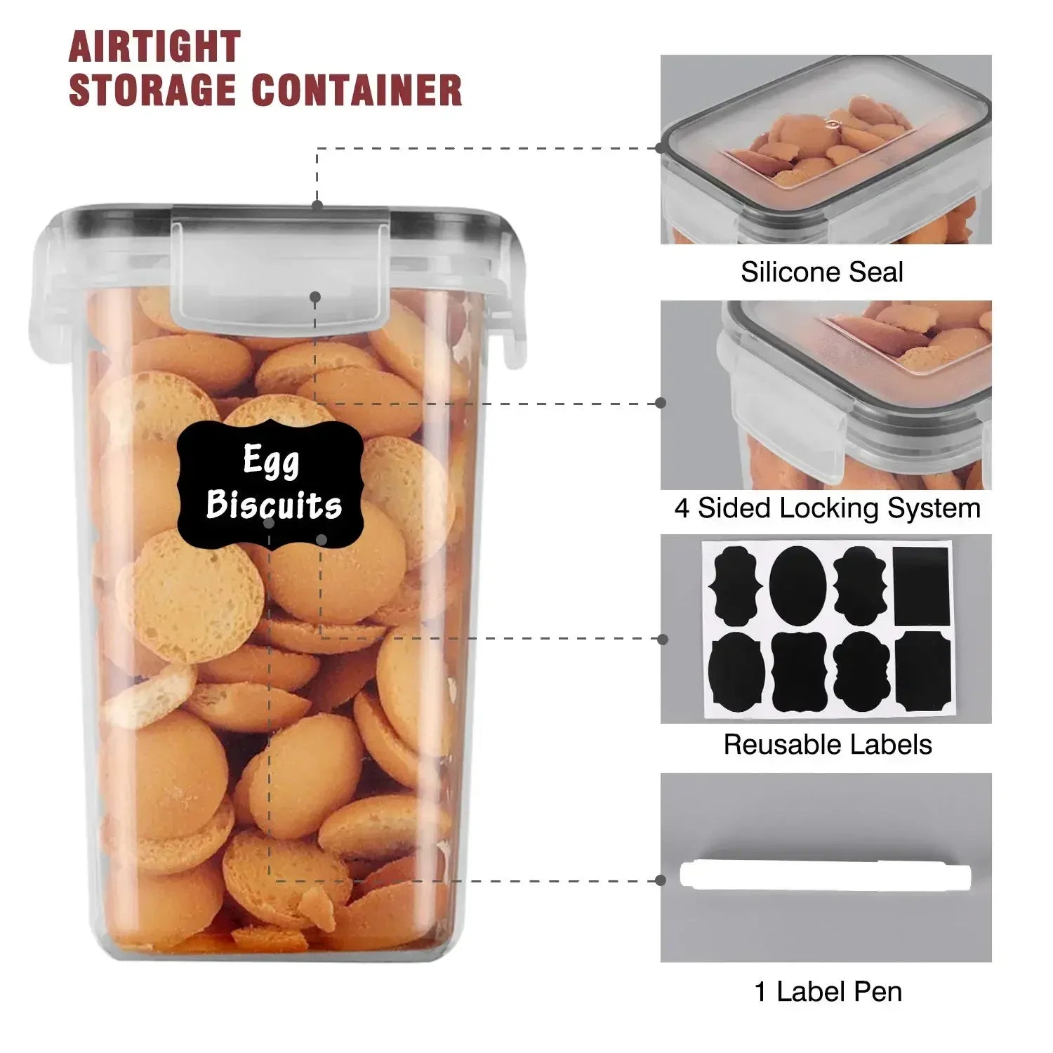 Airtight Food Storage Container Set - 5 Piece Kitchen Organizer - 4USelects