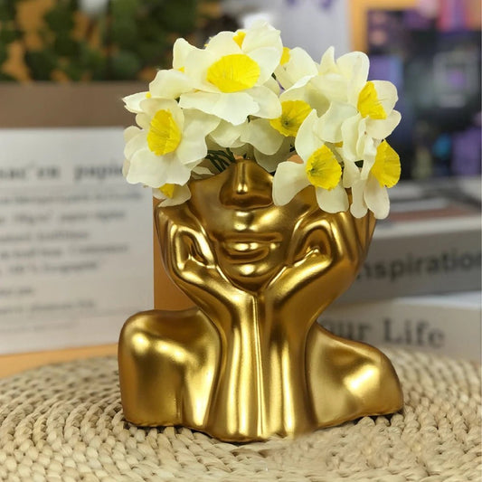 Artistic Resin Vase - Gold, White, Black Human Form - 4USelects