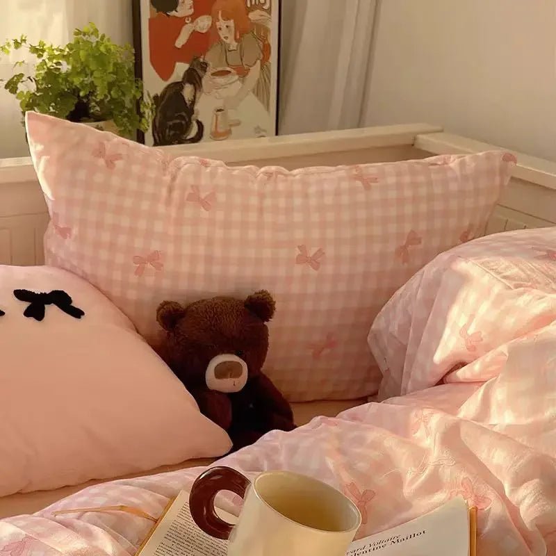 Chic Plaid Bow Knot Pillowcase for Stylish Bedrooms - 4USelects