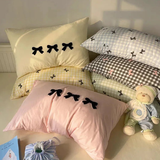 Chic Plaid Bow Knot Pillowcase for Stylish Bedrooms - 4USelects