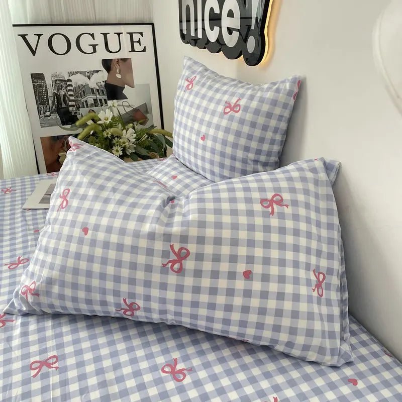 Chic Plaid Bow Knot Pillowcase for Stylish Bedrooms - 4USelects