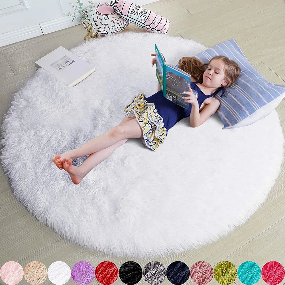 Fluffy Round Rug - Soft Plush Carpet for Kids Room - 4USelects