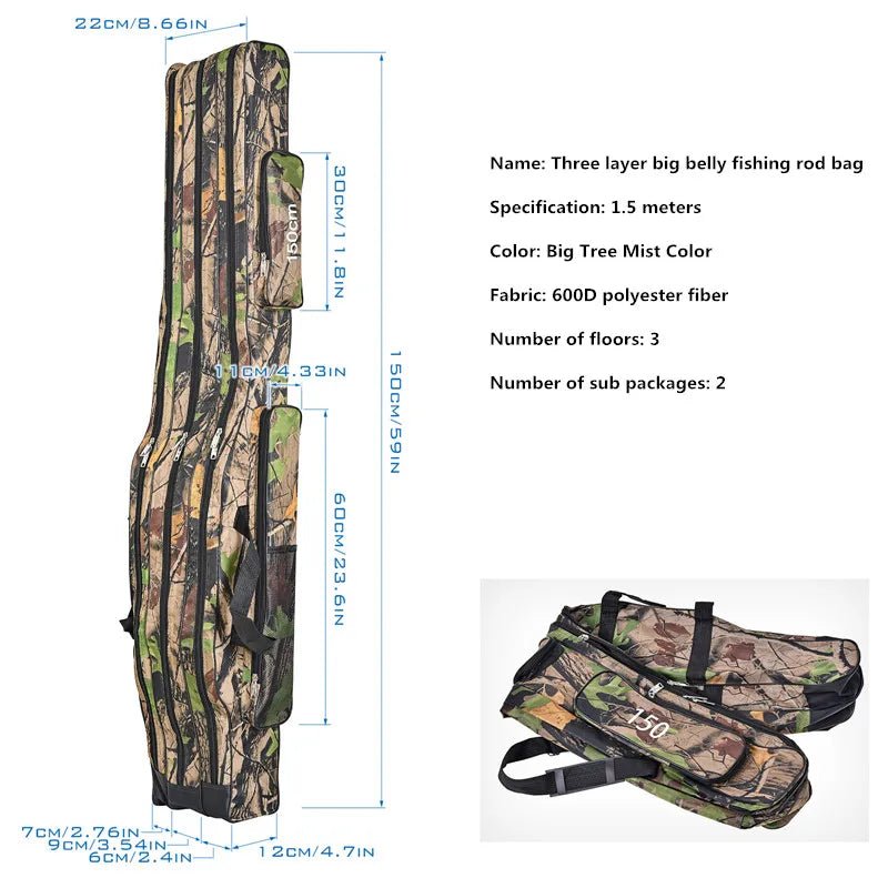 Foldable 3 - Layer Fishing Rod Bag - Outdoor Storage Essential - 4USelects