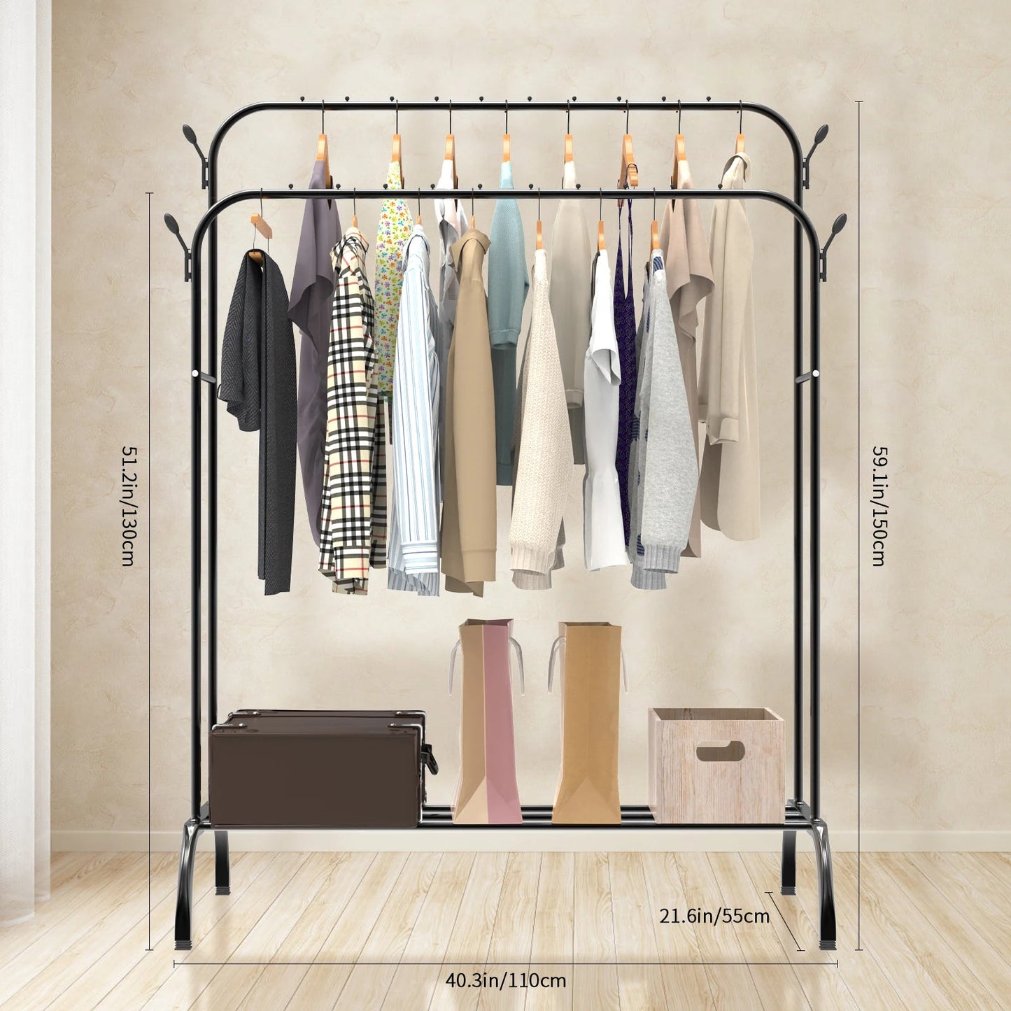 Freestanding Metal Clothes Rail with 8 Hooks - 4USelects