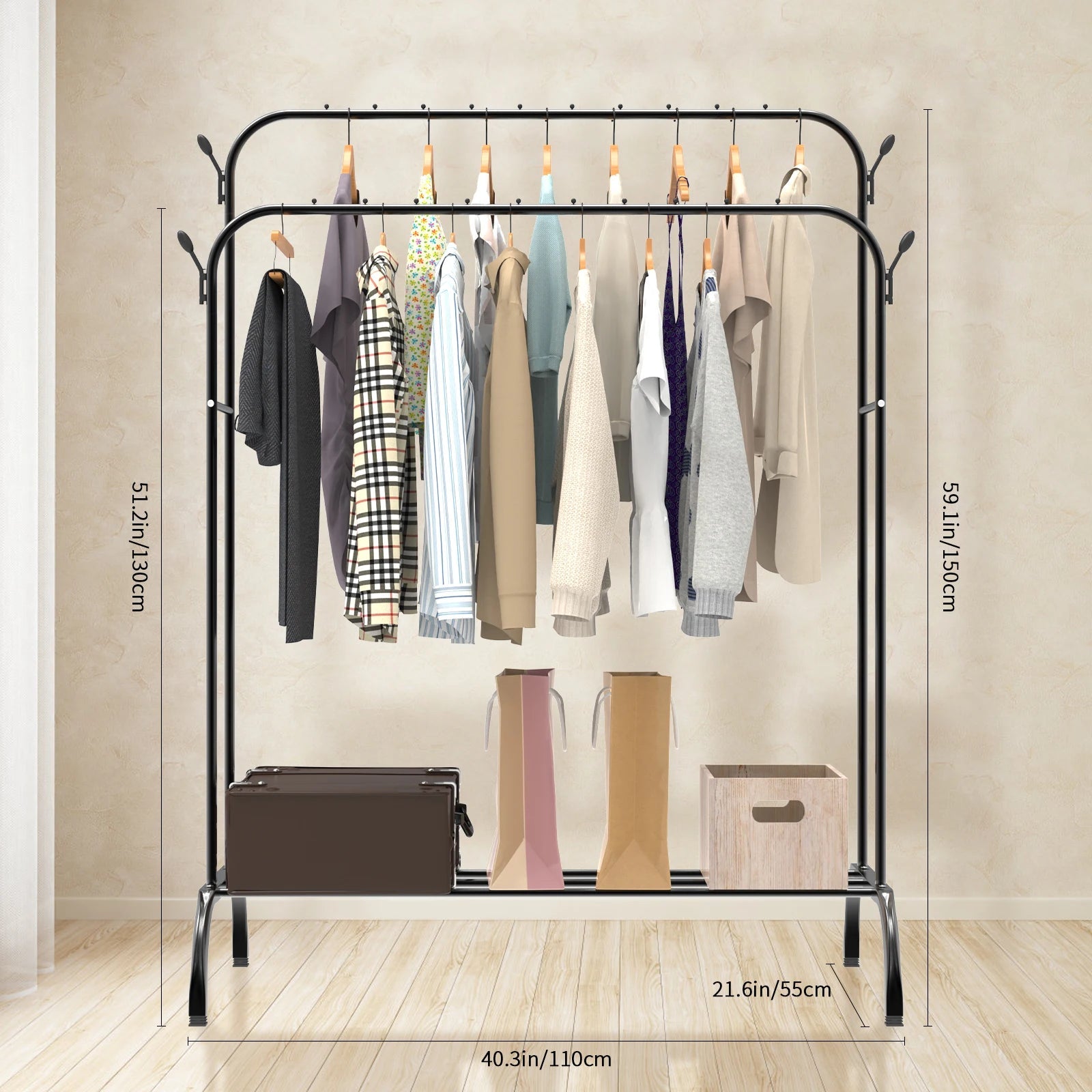 Freestanding Metal Clothes Rail with 8 Hooks - 4USelects