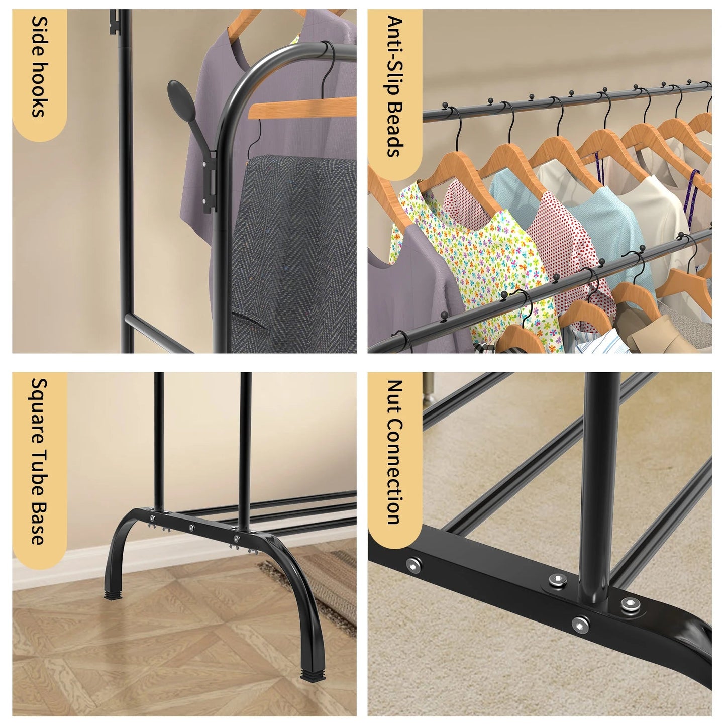 Freestanding Metal Clothes Rail with 8 Hooks - 4USelects