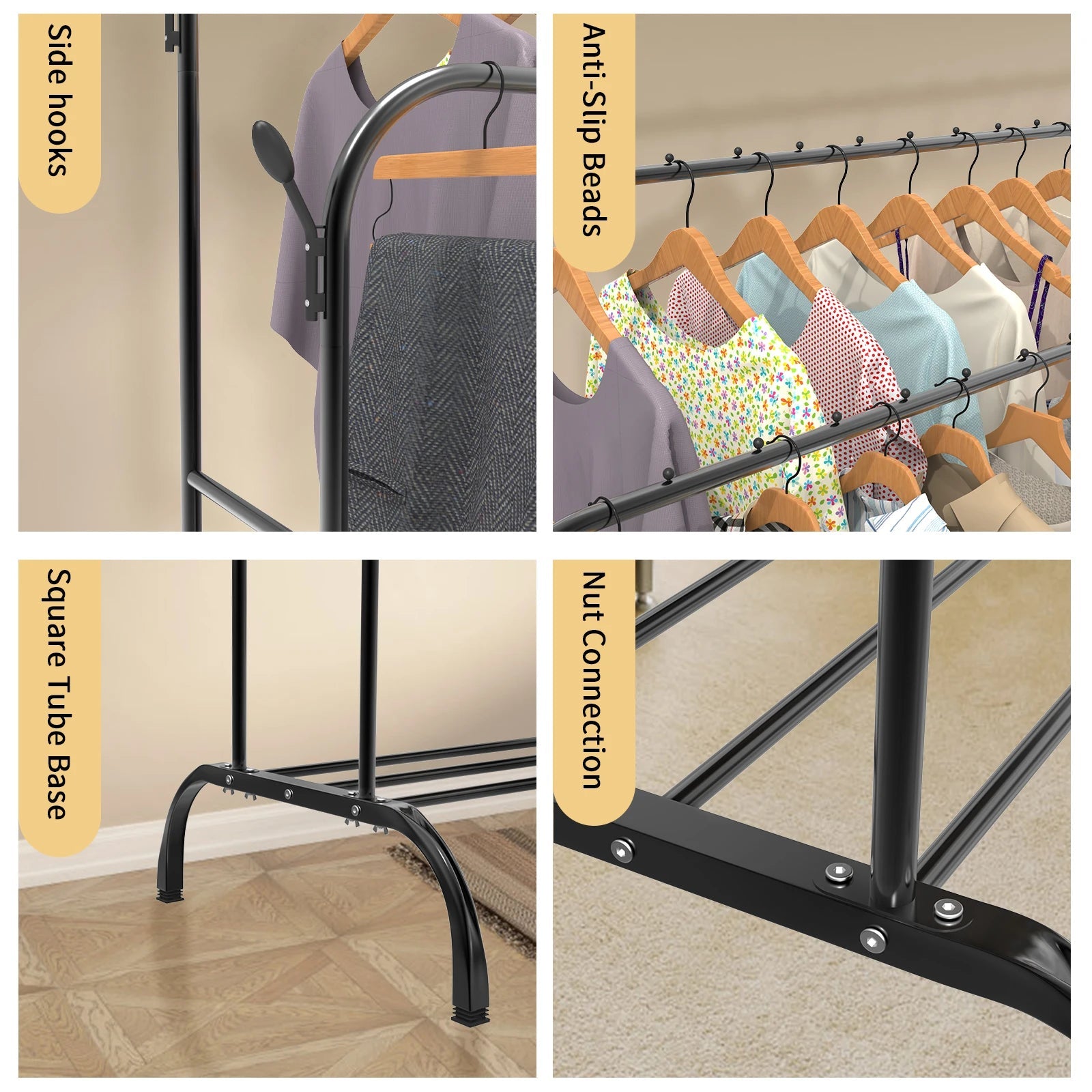 Freestanding Metal Clothes Rail with 8 Hooks - 4USelects