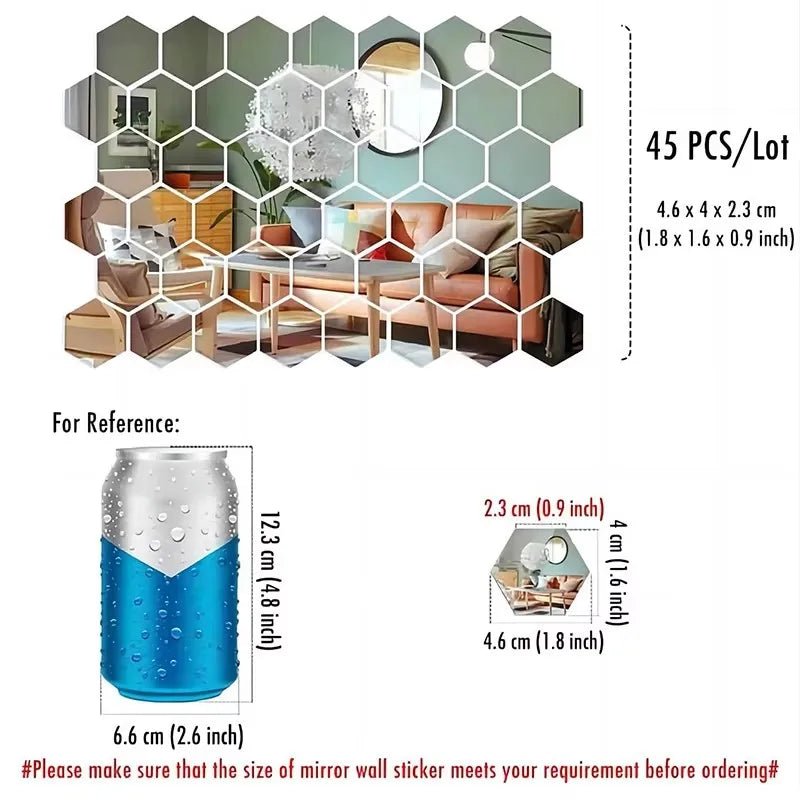 Hexagon Mirror Wall Stickers - DIY Decorative Tiles - 4USelects
