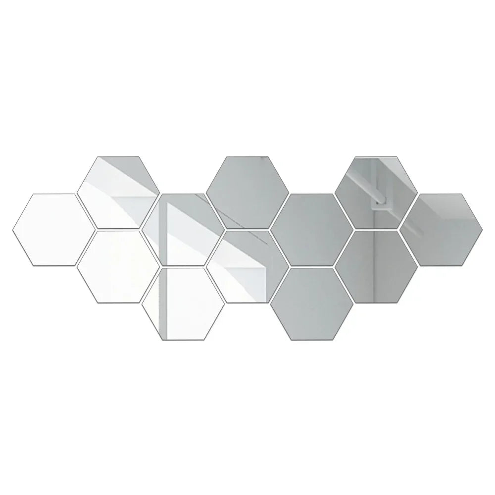 Hexagonal Acrylic Mirror Wall Stickers - 12Pcs Set - 4USelects
