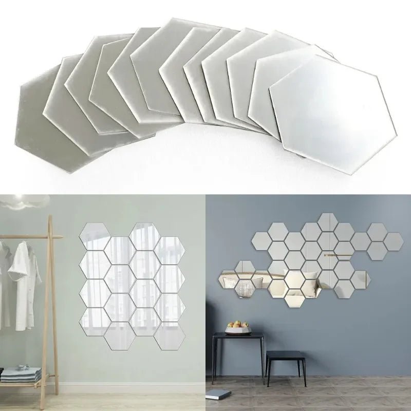 Hexagonal Acrylic Mirror Wall Stickers - 12Pcs Set - 4USelects