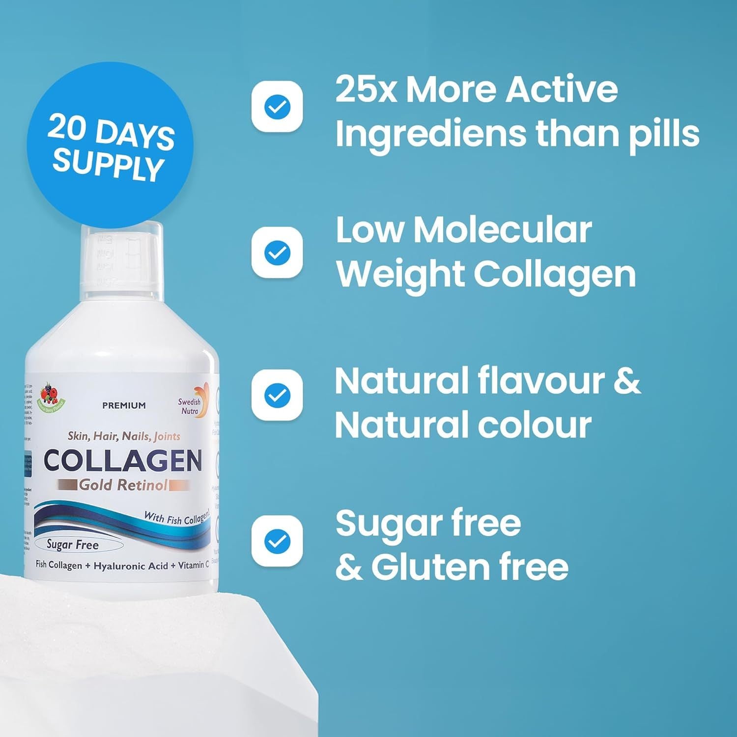 Liquid Marine Collagen 12 500 mg + Gold Retinol – Swedish Nutra 500 ml - 4USelects