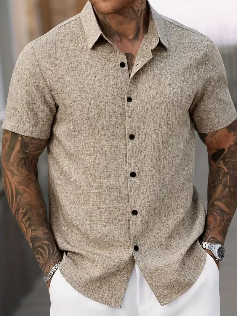 Men’s 100% Linen Short Sleeve Sports Shirt - 4USelects