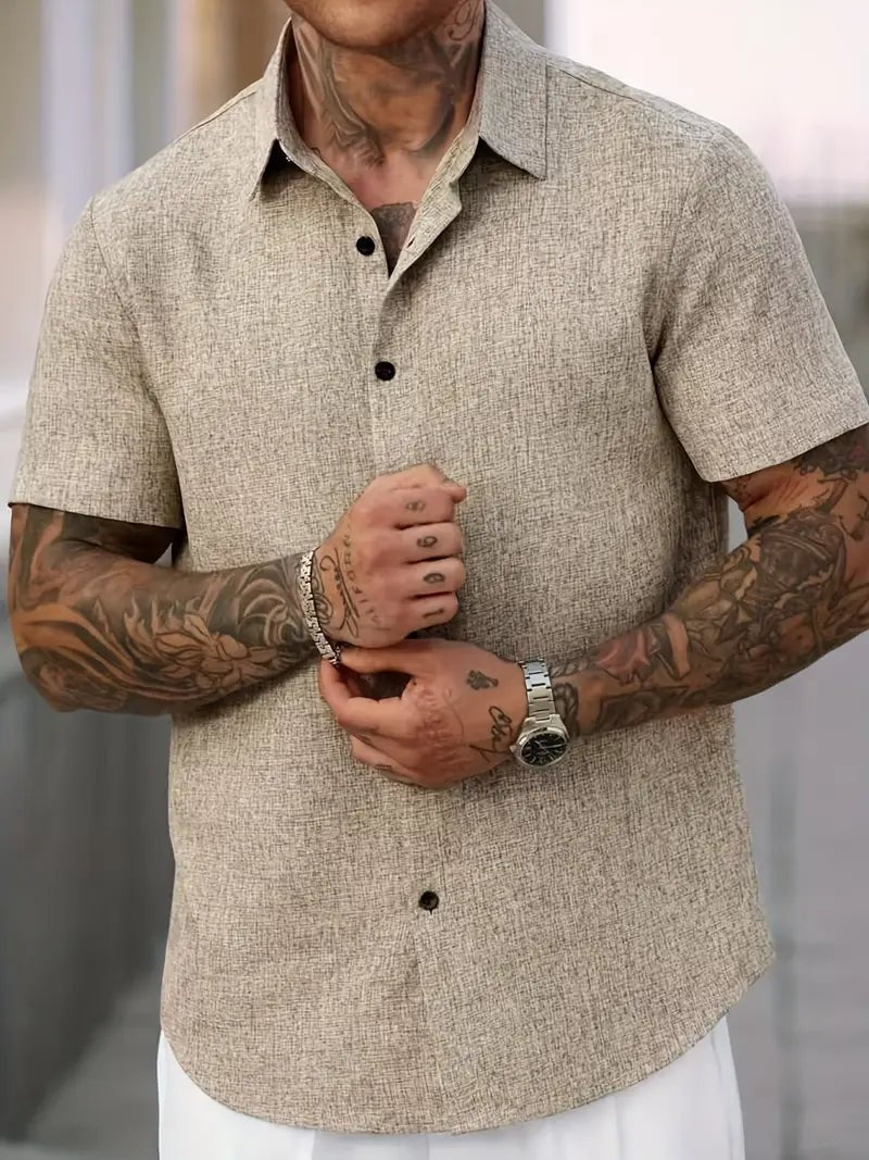 Men’s 100% Linen Short Sleeve Sports Shirt - 4USelects