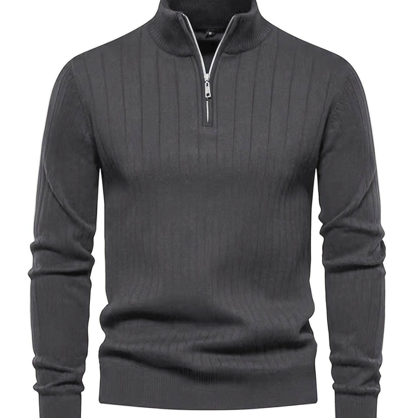 Sleek Men’s Solid Colour Zip Sweater – Regular Fit - 4USelects