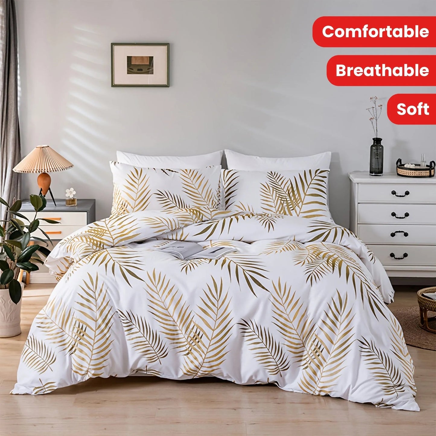 Soft Golden Leaf Duvet Cover Set (2 pillowcases free – CLEARANCE SALE) - 4USelects