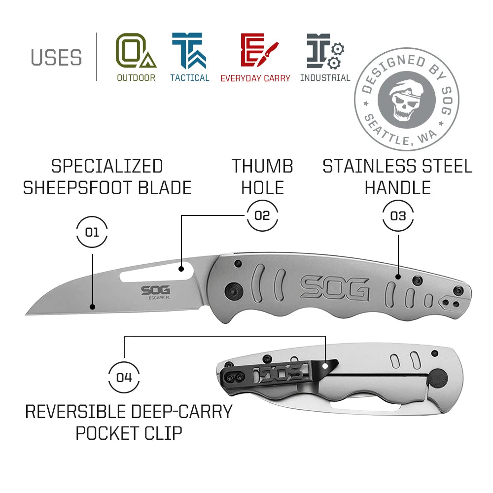 SOG ESCAPE FL Folding Knife - Portable Outdoor Essential - 4USelects