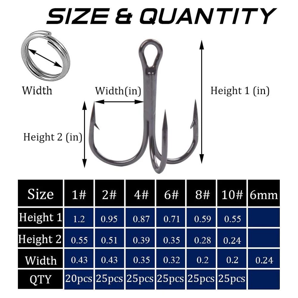 Ultimate Treble Fishing Hooks Set - 180pcs with Split Rings - 4USelects