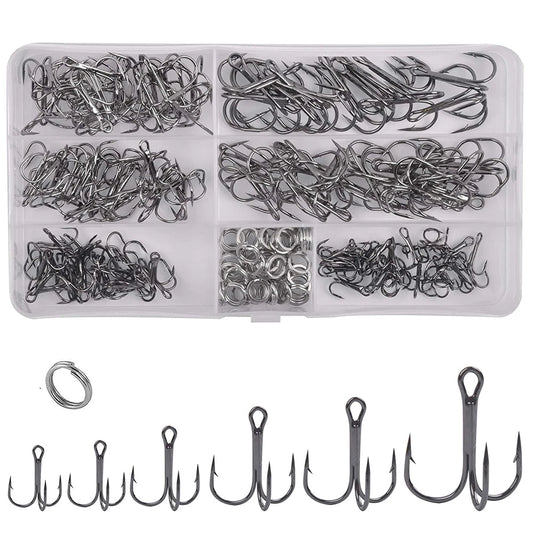Ultimate Treble Fishing Hooks Set - 180pcs with Split Rings - 4USelects
