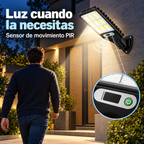 Farola solar con sensor de movimiento PIR que enciende la luz al detectar a una persona en la entrada de casa