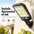 Farola solar LED sin cables ni conexión eléctrica, con panel solar integrado, montada en una pared exterior