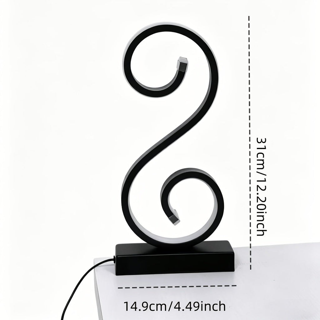 Lámpara de Mesa LED Espiral en S Negra USB detalle del acabado y la estructura de metal