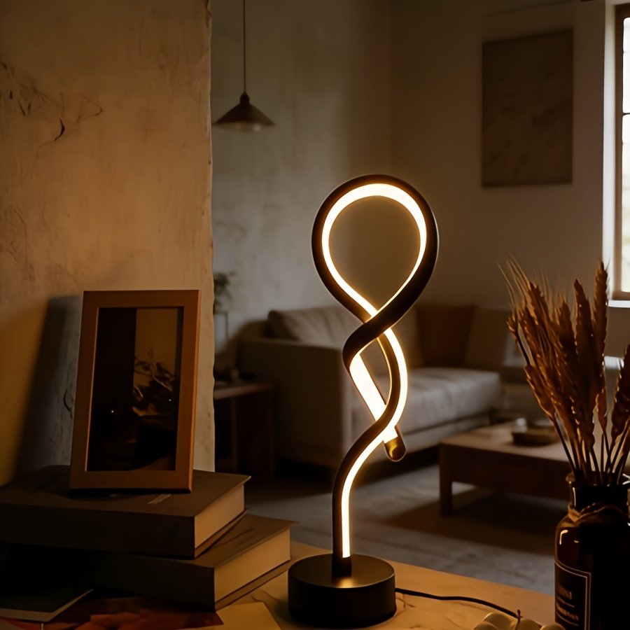 Lámpara de Mesa LED Infinito RGB Regulable apagada sobre un buró junto a la cama