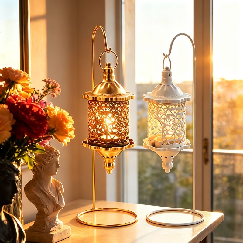Portavelas Farol Vintage Calado para Velas de Té detalle del calado del metal