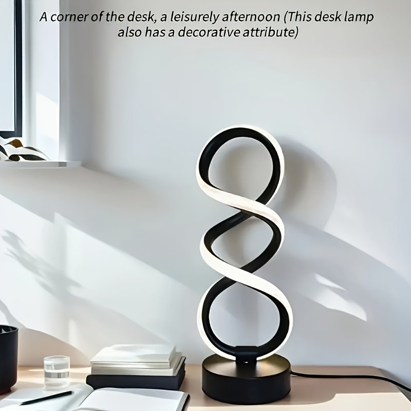Lámpara de Escritorio LED Espiral Minimalista USB vista lateral que muestra el perfil completo