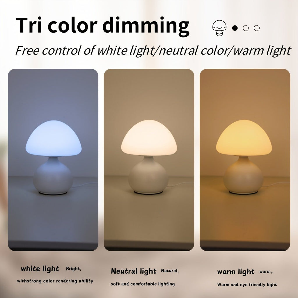 Lámpara de Mesa LED Hongo Tricolor USB detalle del acabado y la estructura de metal