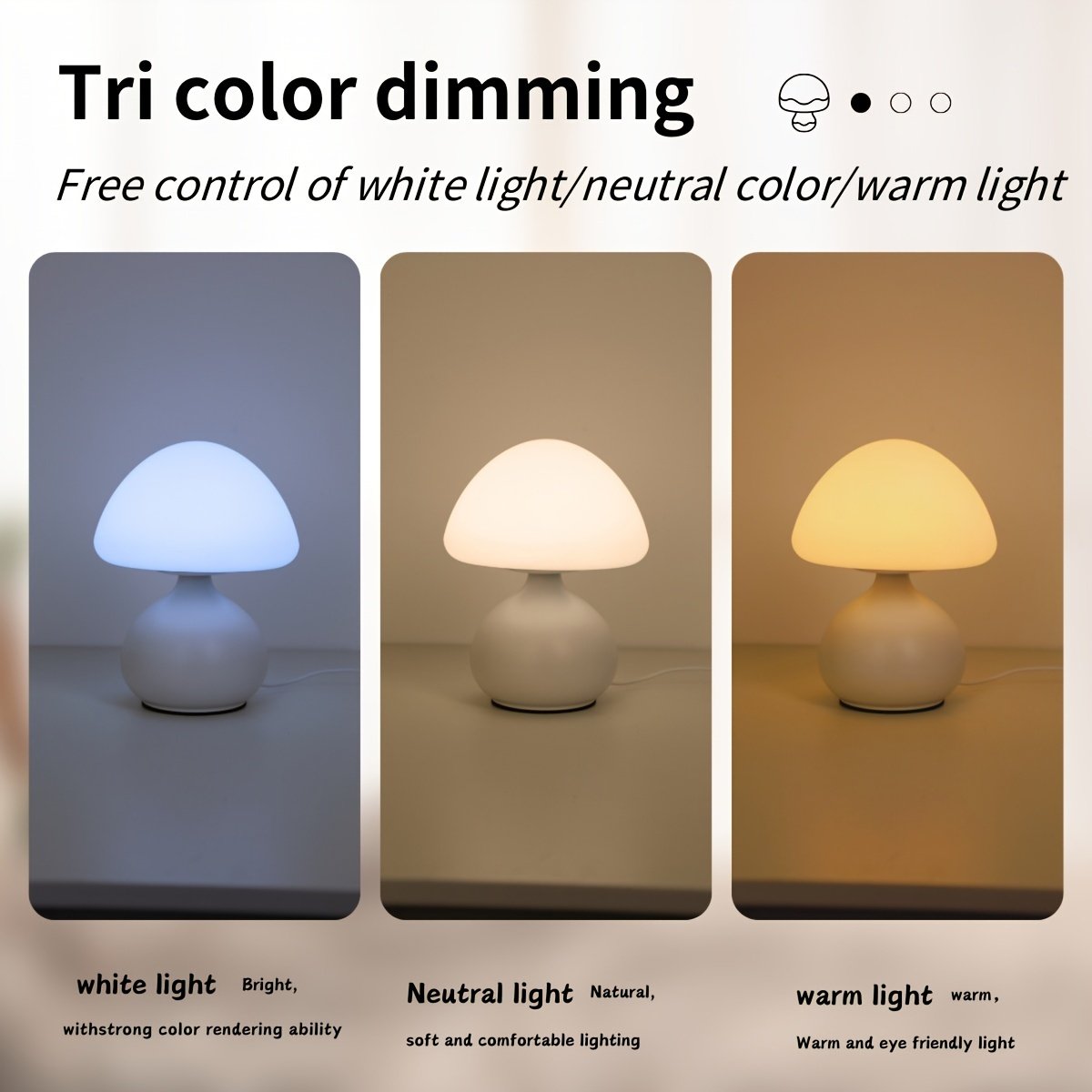 Lámpara de Mesa LED Hongo Tricolor USB detalle del acabado y la estructura de metal