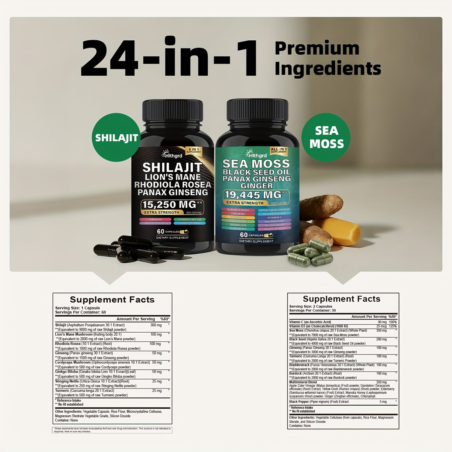 24 - in - 1 Shilajit Seamoss & Lion’s Mane Capsules – (4 Bottle Pack) - 4USelects