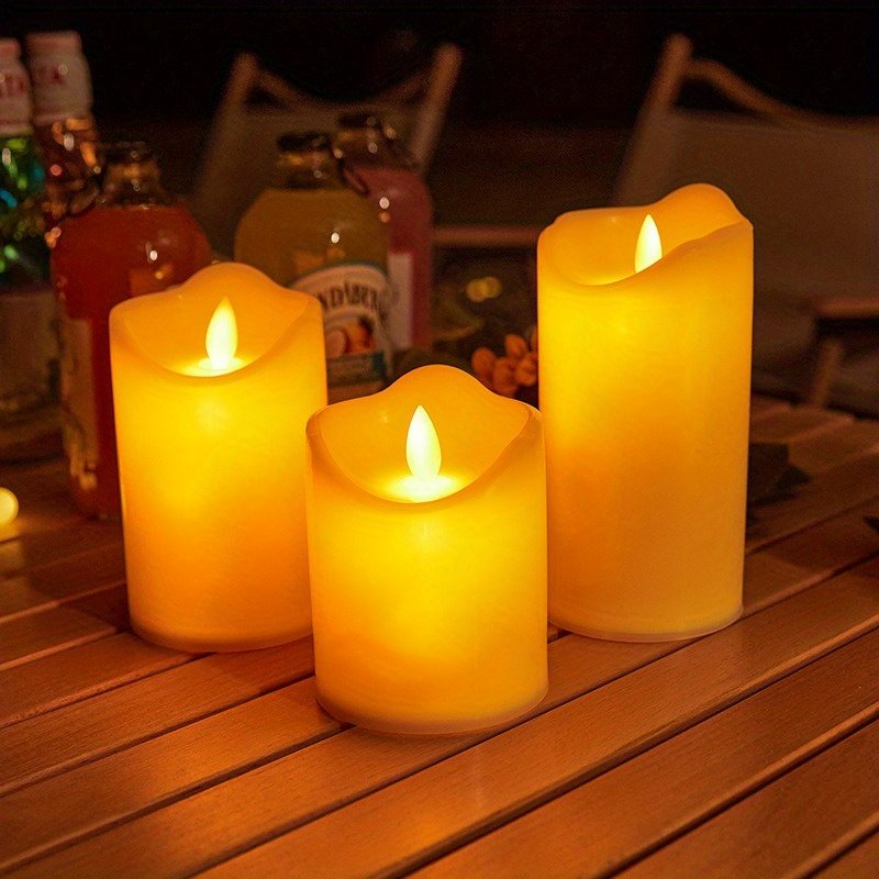 Velas LED sin Llama Marfil 3 Piezas Efecto Real como centro de mesa en una boda
