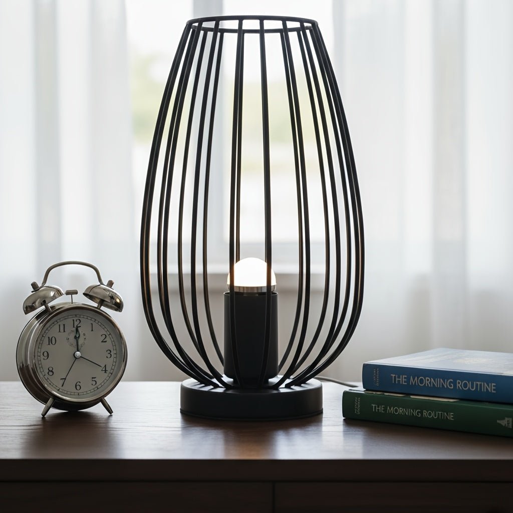 Black Wrought Iron LED Desk Lamp – Minimalist Art - 4USelects