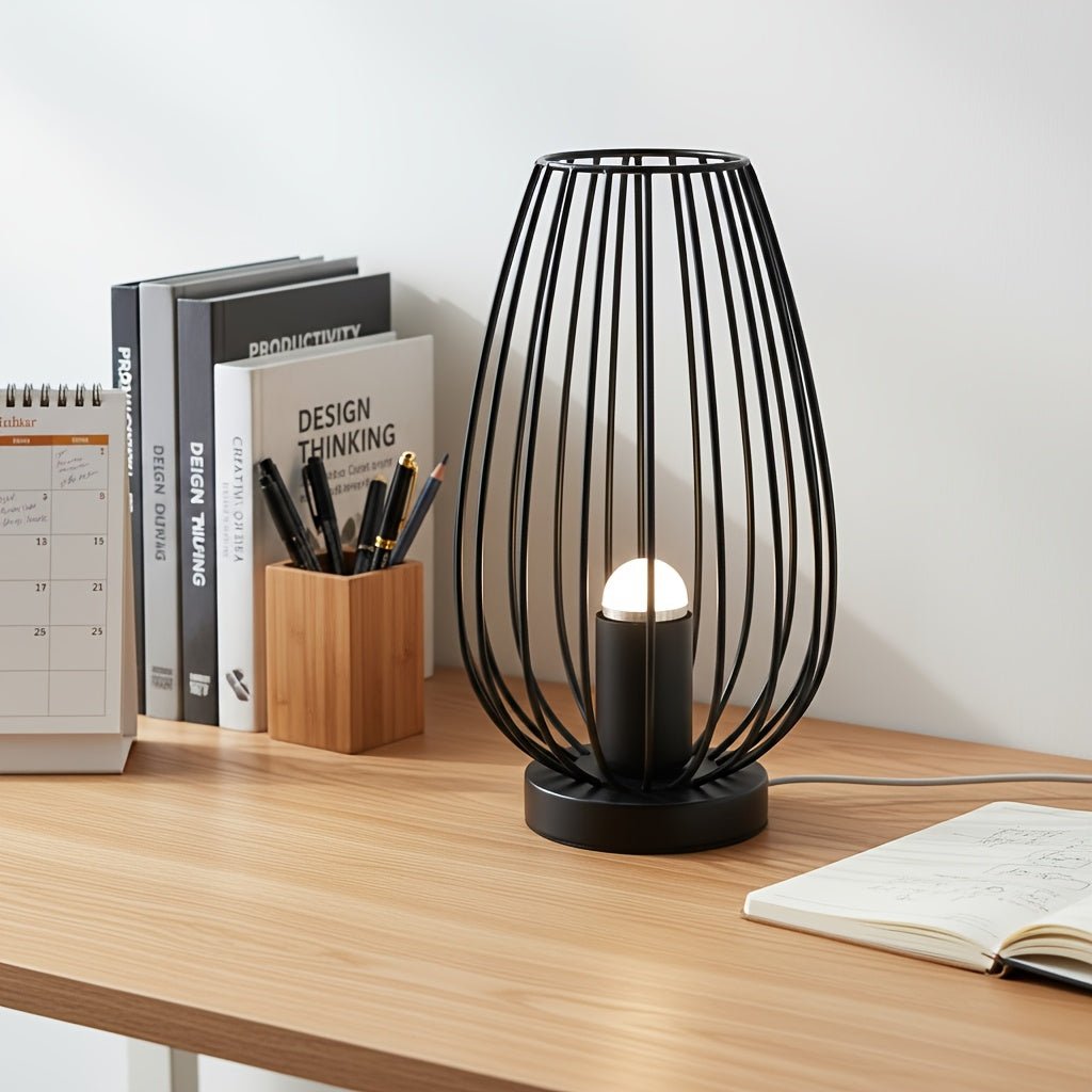 Black Wrought Iron LED Desk Lamp – Minimalist Art - 4USelects