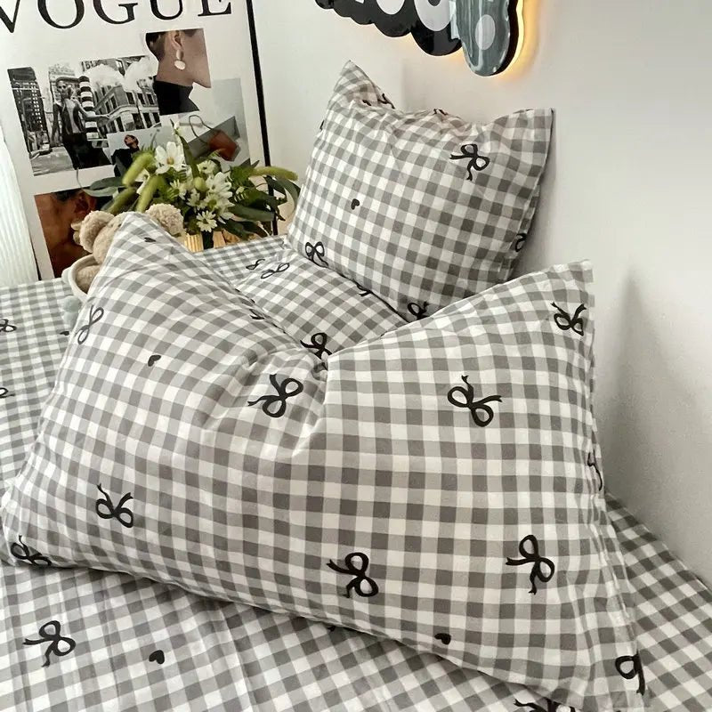 Chic Plaid Bow Knot Pillowcase for Stylish Bedrooms - 4USelects