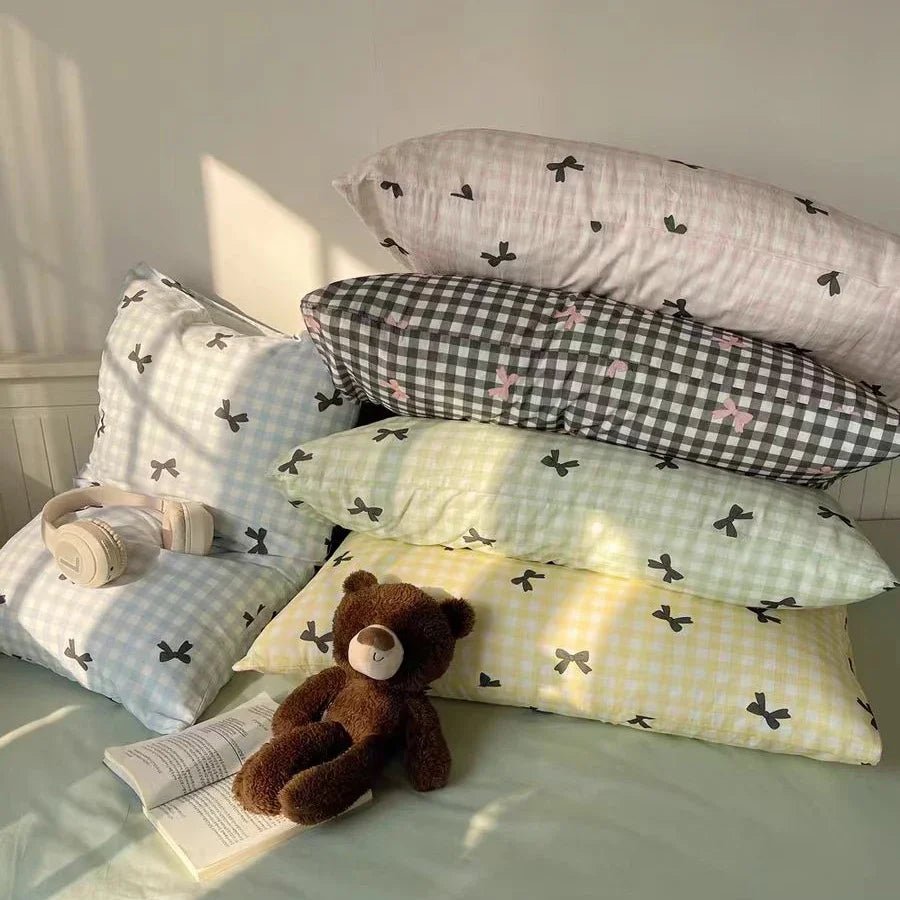 Chic Plaid Bow Knot Pillowcase for Stylish Bedrooms - 4USelects
