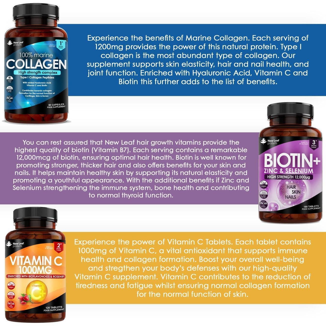 Collagen, Biotin, Vitamin C Tablets Healthcare Supplement for Women and Men - 4USelects