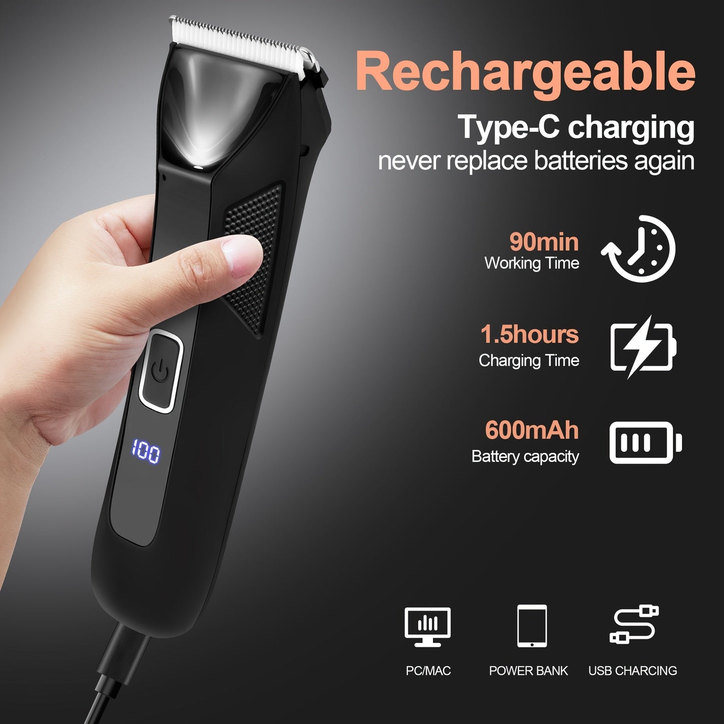 Conduroma 3‑in‑1 Cordless Trimmer – LED, Wet/Dry Use - 4USelects