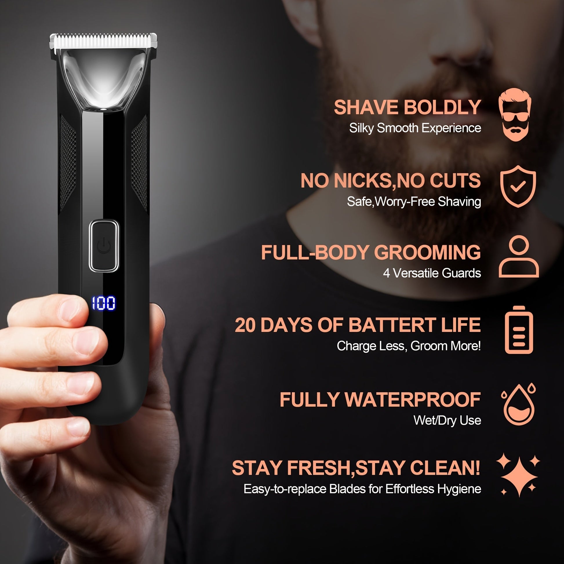 Conduroma 3‑in‑1 Cordless Trimmer – LED, Wet/Dry Use - 4USelects