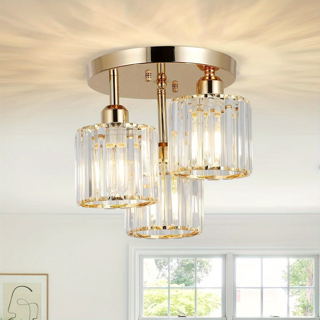 Crystal Ceiling Light Fixture - 3 - Light Gold Semi - Flush - 4USelects