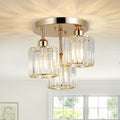 Crystal Ceiling Light Fixture - 3 - Light Gold Semi - Flush - 4USelects