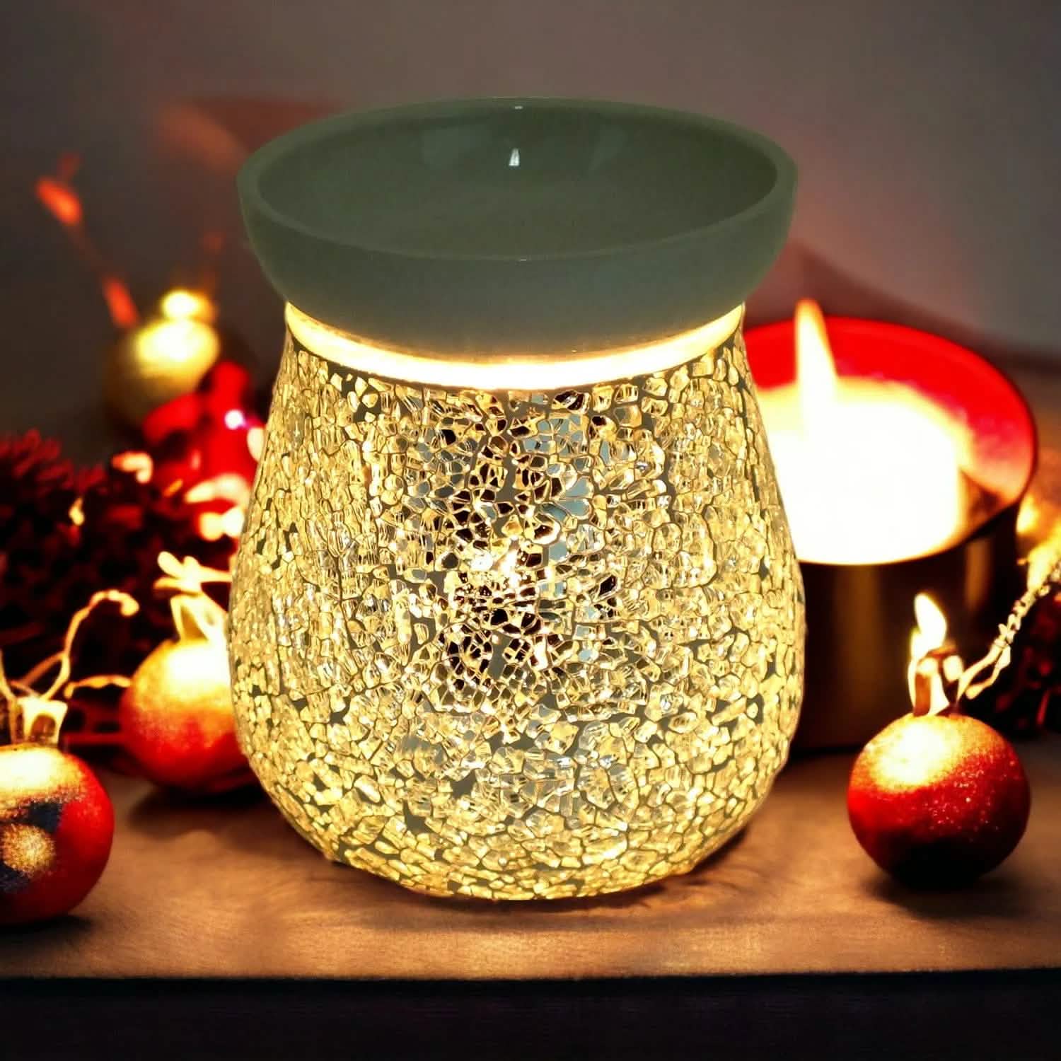 Electric Wax Melt Burner - Silver Mosaic Crackle Lamp - 4USelects
