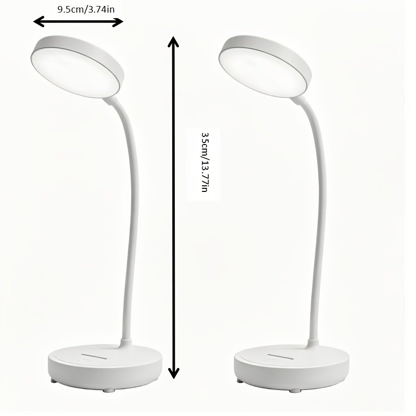 Lámpara de Escritorio LED Recargable Brazo 360° vista frontal con la luz cálida encendida