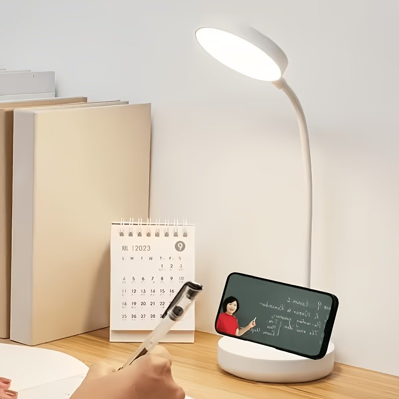 Lámpara de Escritorio LED Recargable Brazo 360° detalle del acabado y la estructura de metal