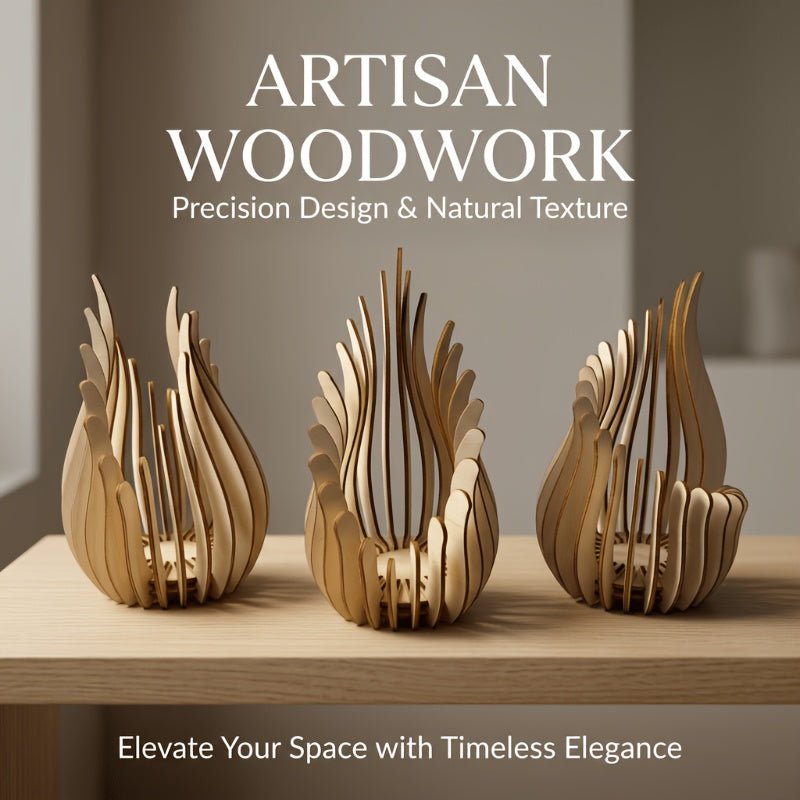 Flame - Shaped Wood Candle Holder Set – 3pcs - 4USelects