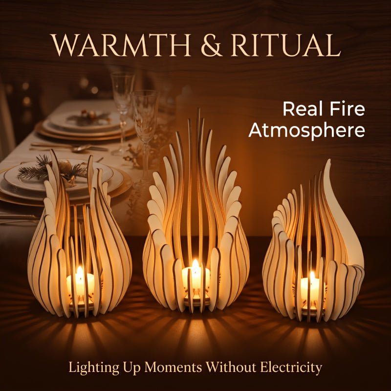 Flame - Shaped Wood Candle Holder Set – 3pcs - 4USelects