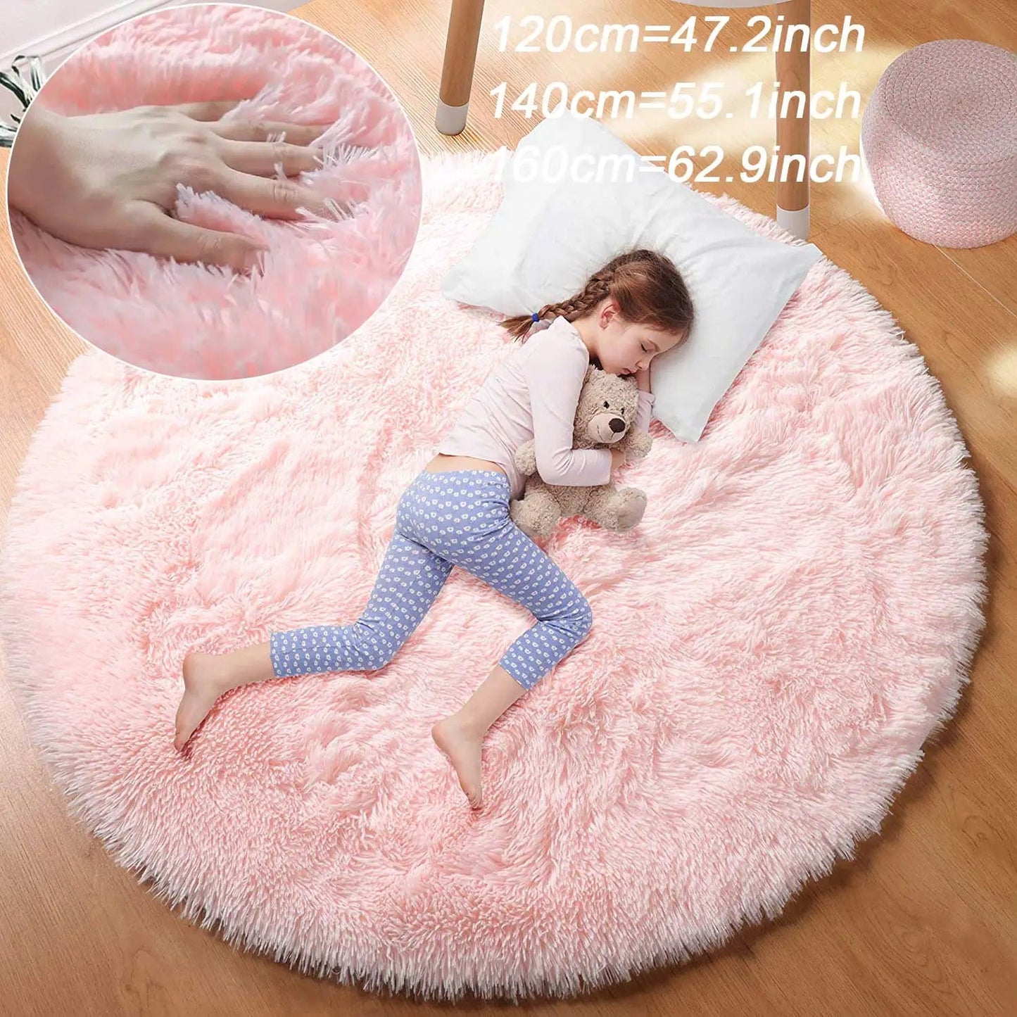 Fluffy Round Rug - Soft Plush Carpet for Kids Room - 4USelects