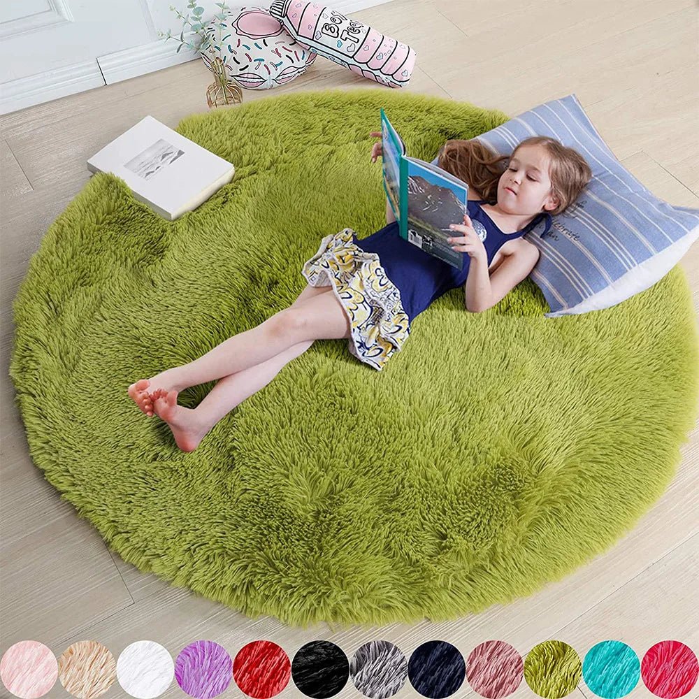 Fluffy Round Rug - Soft Plush Carpet for Kids Room - 4USelects